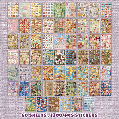 PRSTINCOL 2 in 1 Japanese Sticker Book Combo Set with Red and Blue Patterned Die Cut Stickers 60 Sheets for Journaling