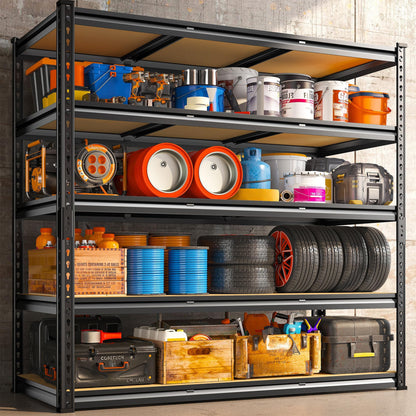 REIBII 48" W Garage Shelving 3020LBS Storage Shelves 5 Tier Industrial Shelving Adjustable Metal Storage Shelves for Garage, Basement, Warehouse, Commercial, Easy Assemble, 48" W x 72" H x 24" D, 2PC