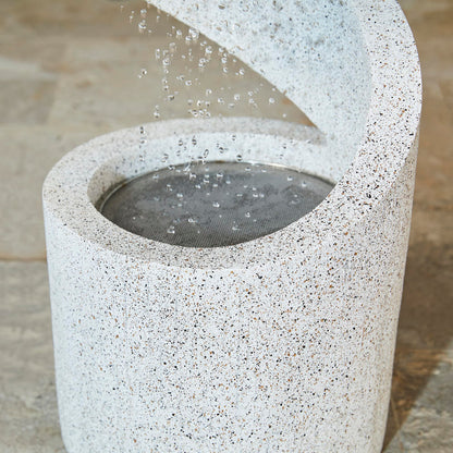 Glitzhome Outdoor Water Fountain with LED Light, Decorative Tiered Curved Waterfall Fountain with Stone Planter, Faux Terrazzo Spiral Shaped Outdoor Fountains for Garden Deck Patio Porch, 31.25”H