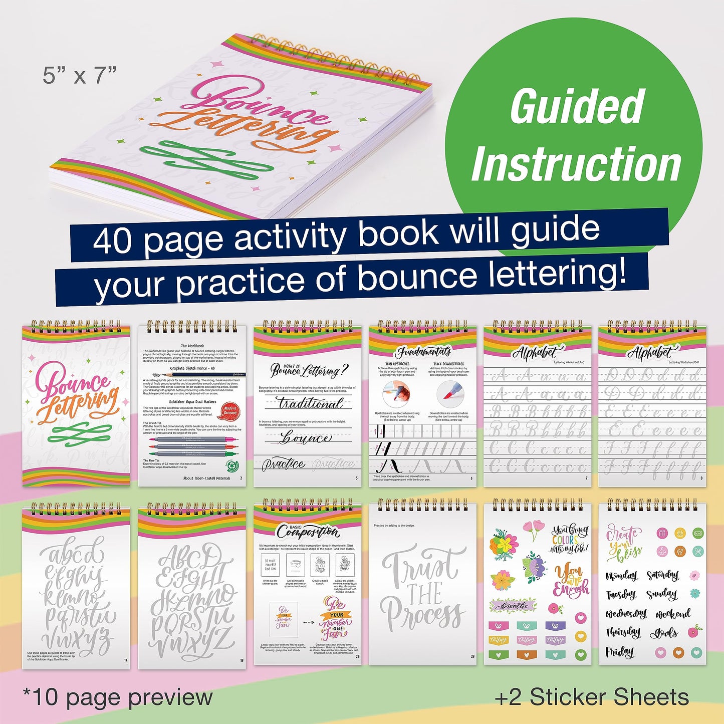 Faber-Castell Bounce Lettering - Hand Lettering for Beginners, DIY Crafts Project with 3 Brush Pens for Lettering