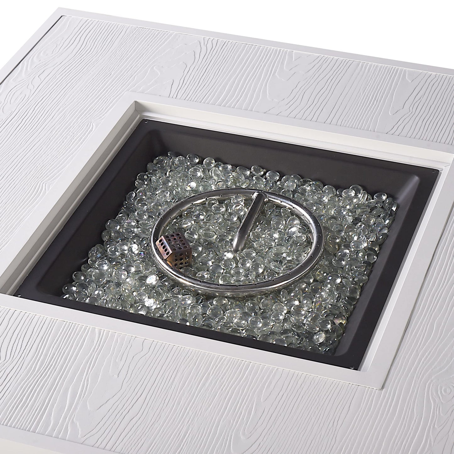 Oakland Living Square 42 in. x 42 in. Aluminum Propane Fire Pit Table with Glass Beads, Two Covers, Lid, 57,000 BTUs in White Finish