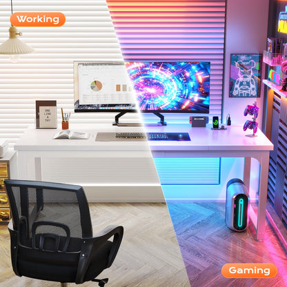Huuger 63 x 24 inch Desk with Power Outlets & USB-C, Deeper & Thicker Desktop, Robust Metal Tubes, Computer Desk, Heavy Duty Office Desk, Work Gaming Desk, for Home Office, White