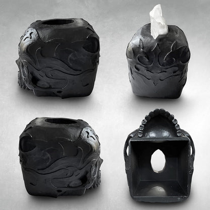 Skull Tissue Box Cover Square Black, Gothic Home Decor, Fits Most Square Tissue Boxes, Office Desk Organizer