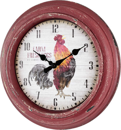 La Crosse Technology 12 Inch Distressed Red Rooster Quartz Wall Clock - Model 404-3630
