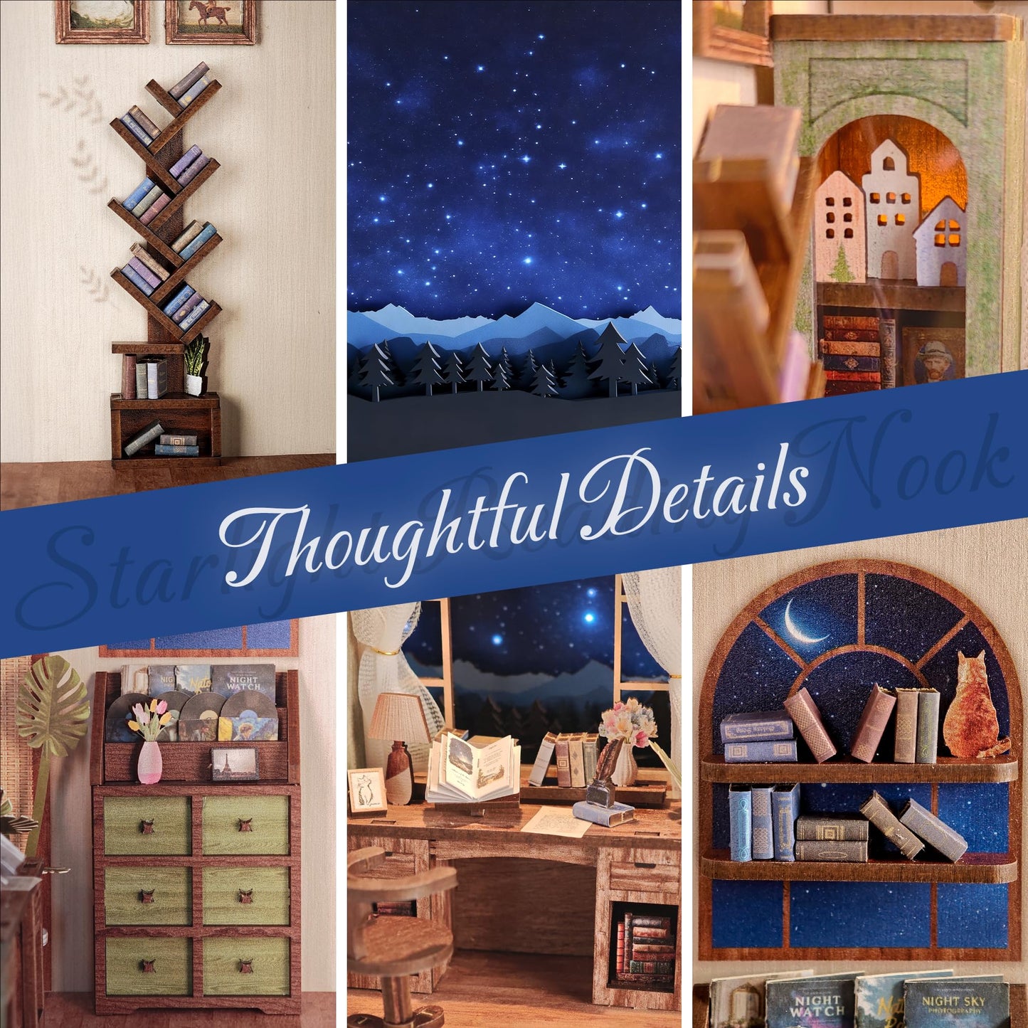 Dolphin Island DIY Book Nook Kit for Adults, 3D Wooden Puzzle Booknook Miniature House Kit (Starlight Reading Nook)