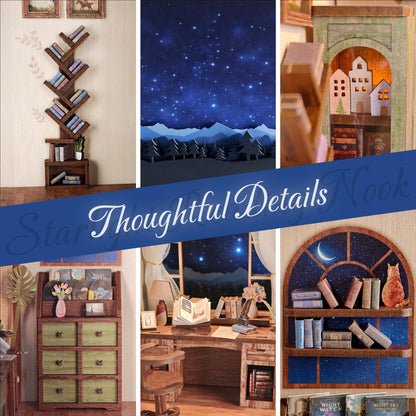 Dolphin Island DIY Book Nook Kit for Adults, 3D Wooden Puzzle Booknook Miniature House Kit (Starlight Reading Nook)