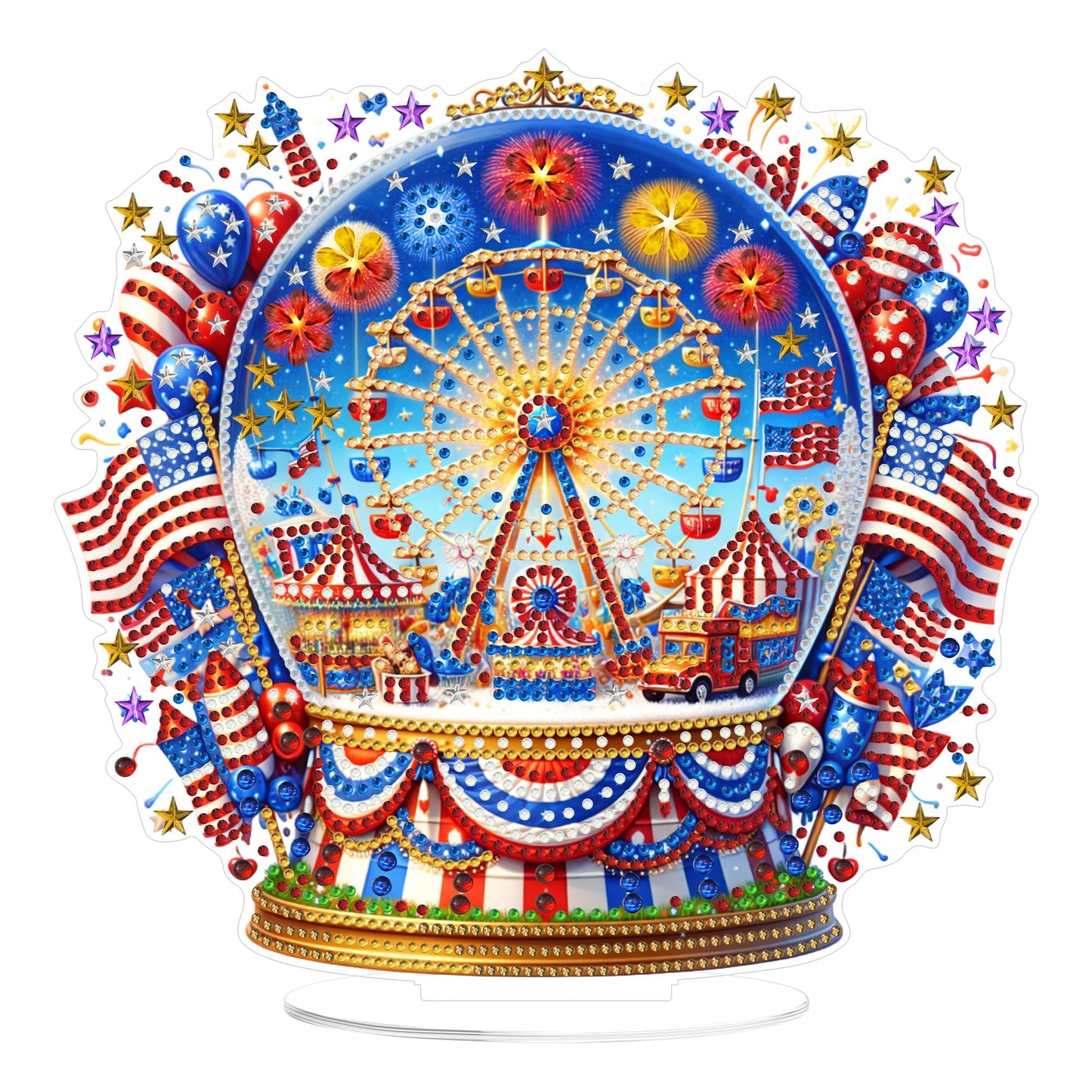 Yunzlly Stand Up Diamond Art Painting Kit, Desktop Gem Painting Ornament Kit for Adults, Tabletop Acrylic Diamond Board Painting (4th of July)