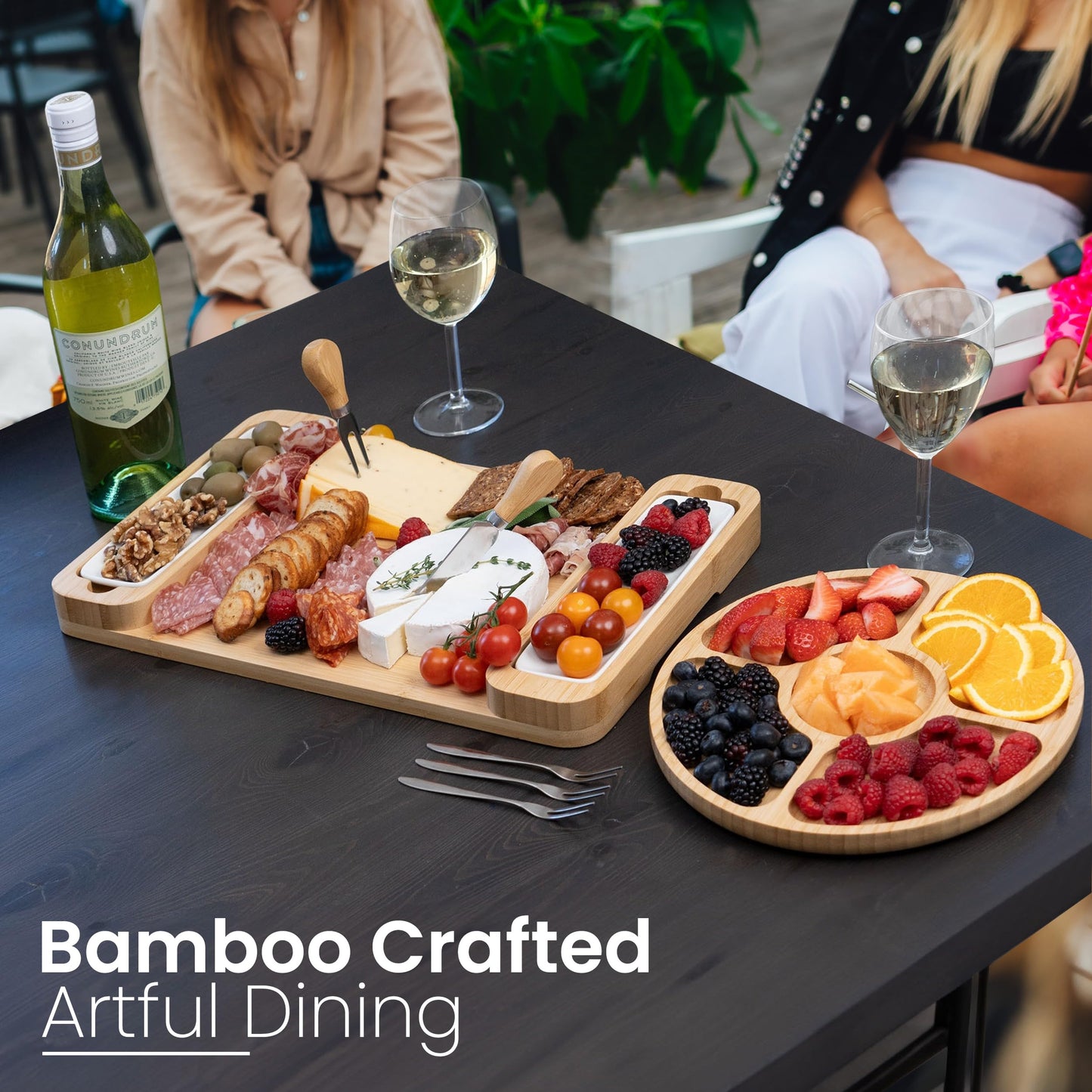 Charcuterie Board Gift Set - Bamboo Cheese Board & Serving Tray for Meat, Cheese, Crackers, Fruit - Large Wooden Charcuterie Boards for Parties - Wedding Gift, Housewarming, Gifts for Women & Couples