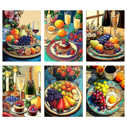 Leatrice 6 Pack Diamond Painting Kits for Adults 5D Diamond Art Kits Gem Dots Paintings Full Drill Beginners Women DIY for Home Kitchen Wall Decor 11.8x15.7 Inches Fruit Breakfast