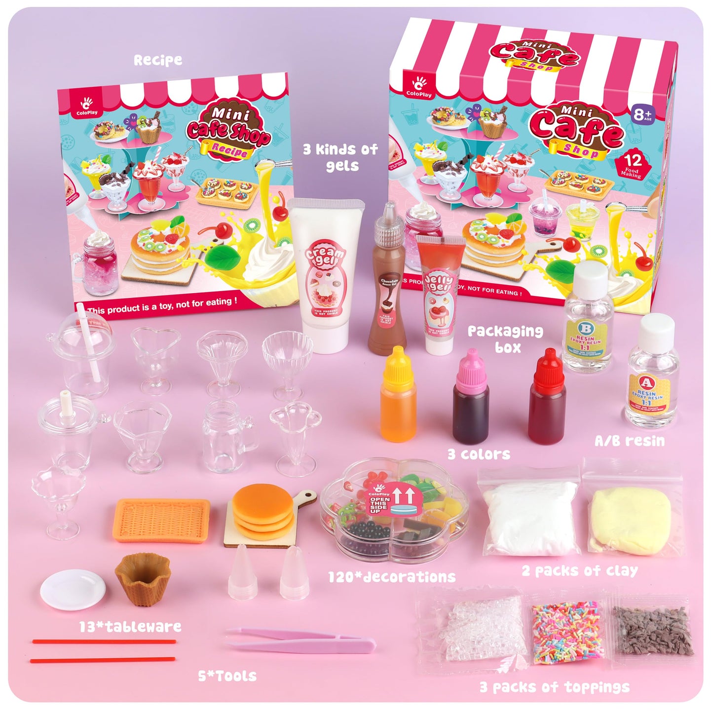 12 Making Miniature Food Toys Set, DIY, Resin Play, NOT Edible, Kitchen Mini Pretend Play Food Set for Kids Age 8-13, Birthday for Girls, 8 9 10, Make Your Food