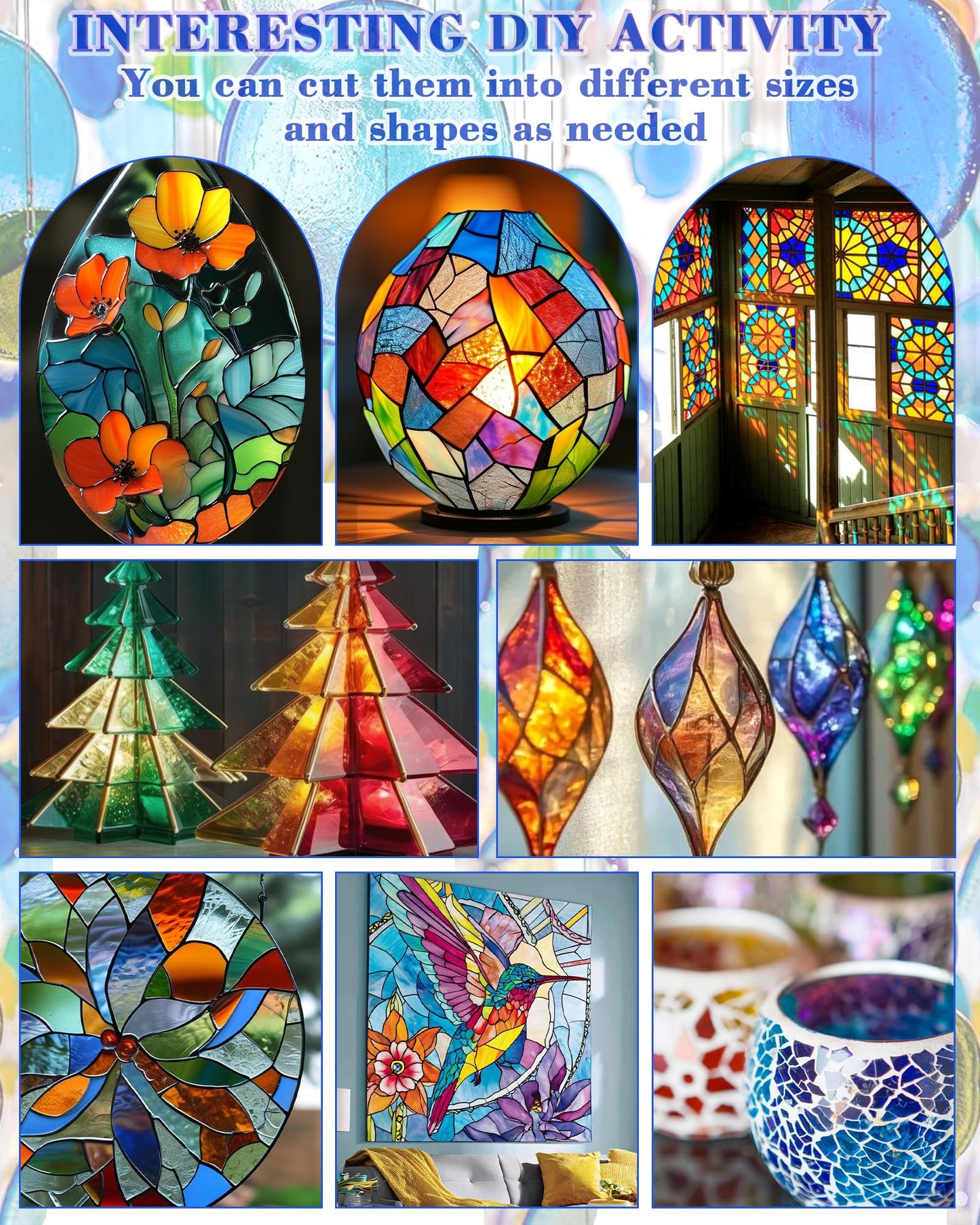 FIVEIZERO 24 Sheets Textured Stained Glass 4x6 Inch – Patterned Cathedral Glass for Privacy Windows, Mosaic Art, Fused Glass, Suncatchers & Lamp Shades – Stained Glass Supplies