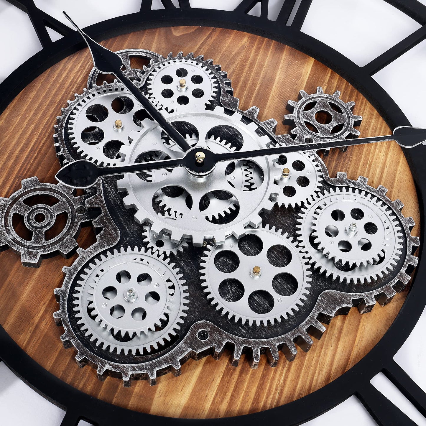 Lafocuse 23 Inch Real Moving Gear Wall Clock, Steampunk Wooden Large Wall Clock for Living Room Decor