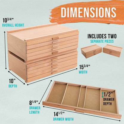 U.S. Art Supply 10-Drawer Artist Tool Supply Box with 5 Compartments per Drawer - Hardwood Art Box for Artist Supplies, Brushes, Pencils, Erasers, Tool Storage Organizer Case
