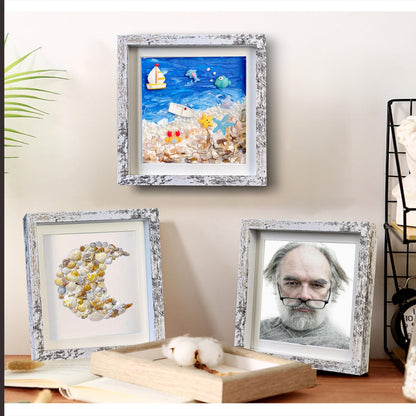 Houstimi Rustic 8x8 Shadow Box Frame White Shadow Box Display Case Made of Solid Wood and Real Glass Internal Depth 0.6 inches for Wall Or Tabletop（3 Pack）