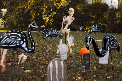 GiftExpress 4 PCS Halloween Black Flamingo Skeleton, Zombie Flamingos, Skull Flamingo with Stakes for Halloween Lawn Ornaments, Spooky Graveyard Decorations (4)