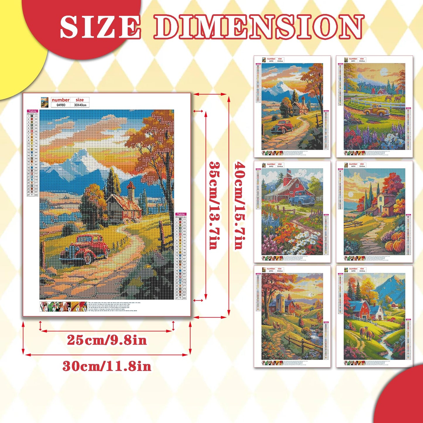 Leatrice Fall Diamond Painting Kits for Adults 5D Diamond Art Kits Gem Dots Paintings Full Drill Beginners Women DIY for Home Wall Decor 11.8x15.7 Inches Landscape 6 Pack