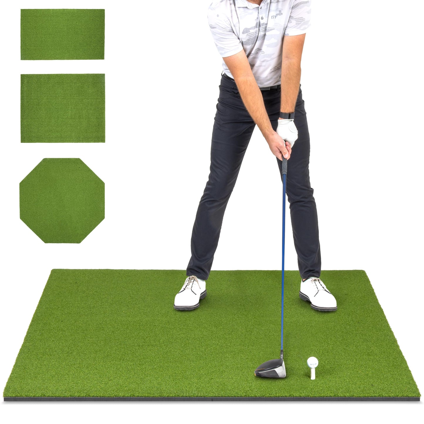 GoSports Golf Hitting Mat - ELITE 5 x 5 ft - 15 mm Artificial Turf Training Mat for Indoor/Outdoor Swing Practice, Includes 3 Rubber Tees