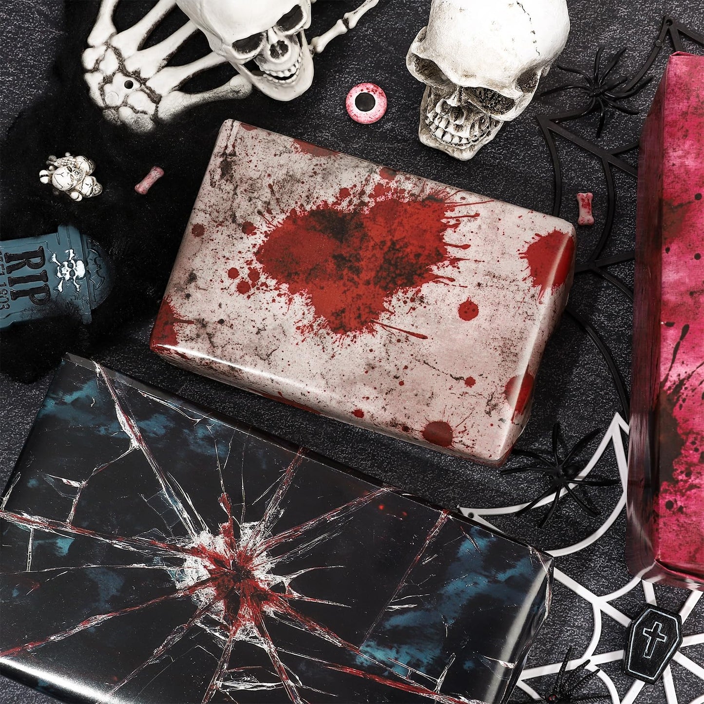 Whaline 12 Sheets Halloween Bloody Wrapping Paper - Not Roll - Scary Blood Splash Gift Wrap Paper Folded Flat for DIY Crafts Holiday Horror Spooky Eve Night Party, 19.7 x 27.6 Inch
