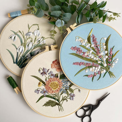 Myfelicity Embroidery kit for Adults and Beginners, Includes 3 Floral Pattern Fabrics, 3 Embroidery Hoops, Embroidery Floss and Other Tools.