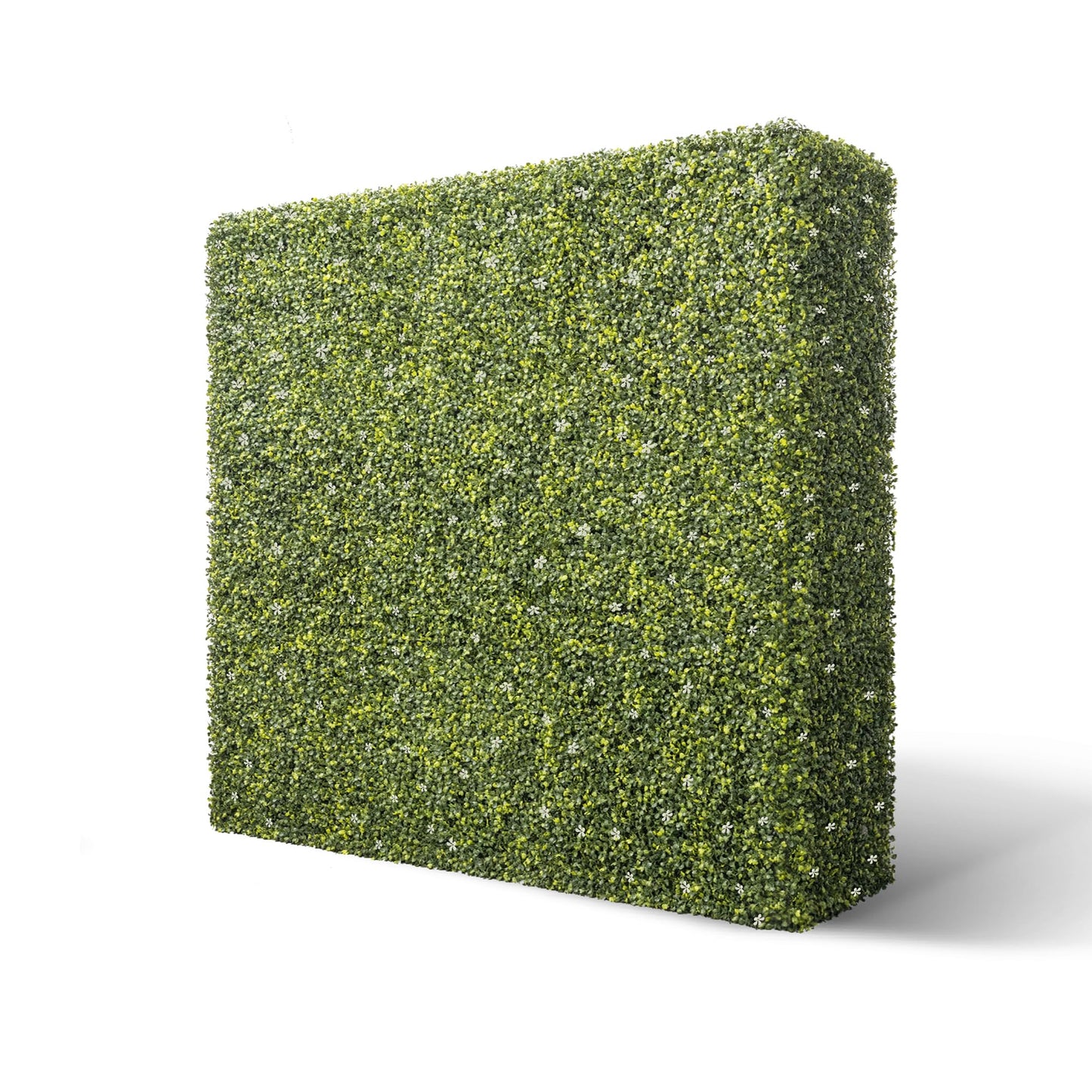 COARBOR 72" x 72" x 6" Artificial Boxwood Hedge Wall Milan with White Flowers Interior Divider Privacy Fence Faux Greenery Backdrop for Home Decor, Party Decor, Backyard Balcony Deck