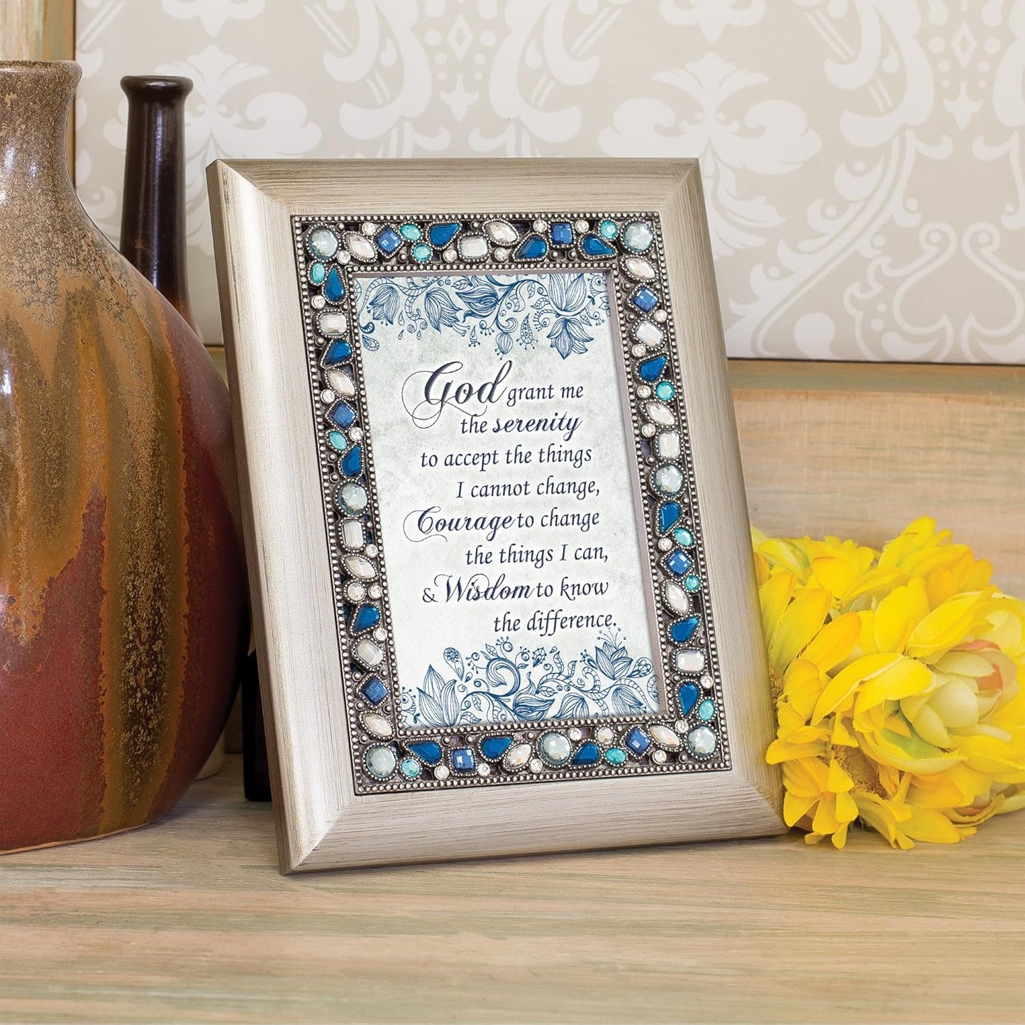 Cottage Garden God Grant Me Serenity Brushed Silvertone Photo Frame with Easel Back