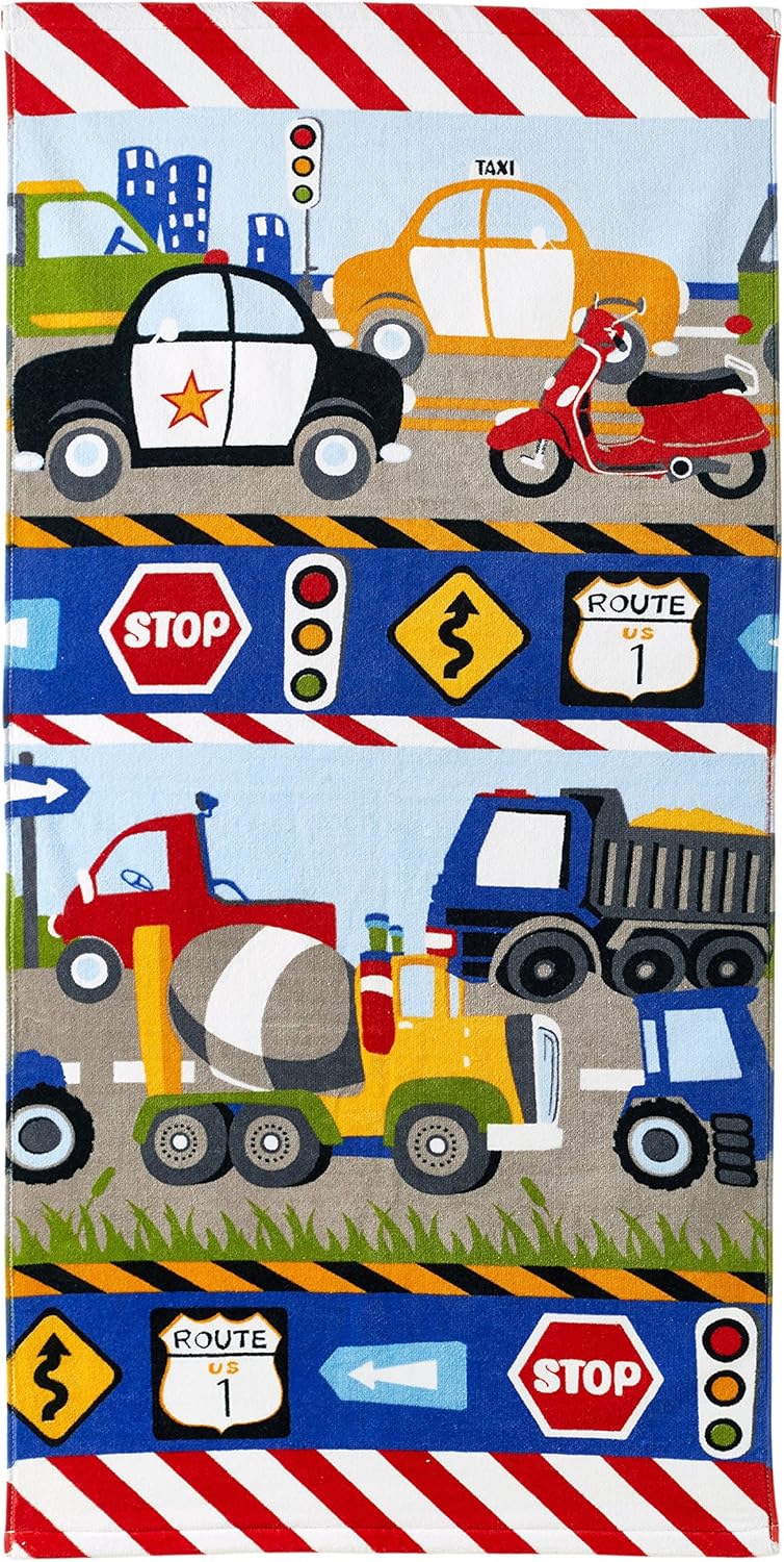20" 30" 100% dream FACTORY Trains and Trucks Kids Bath Towel - x - Cotton - Cars and Trucks Yellow Design