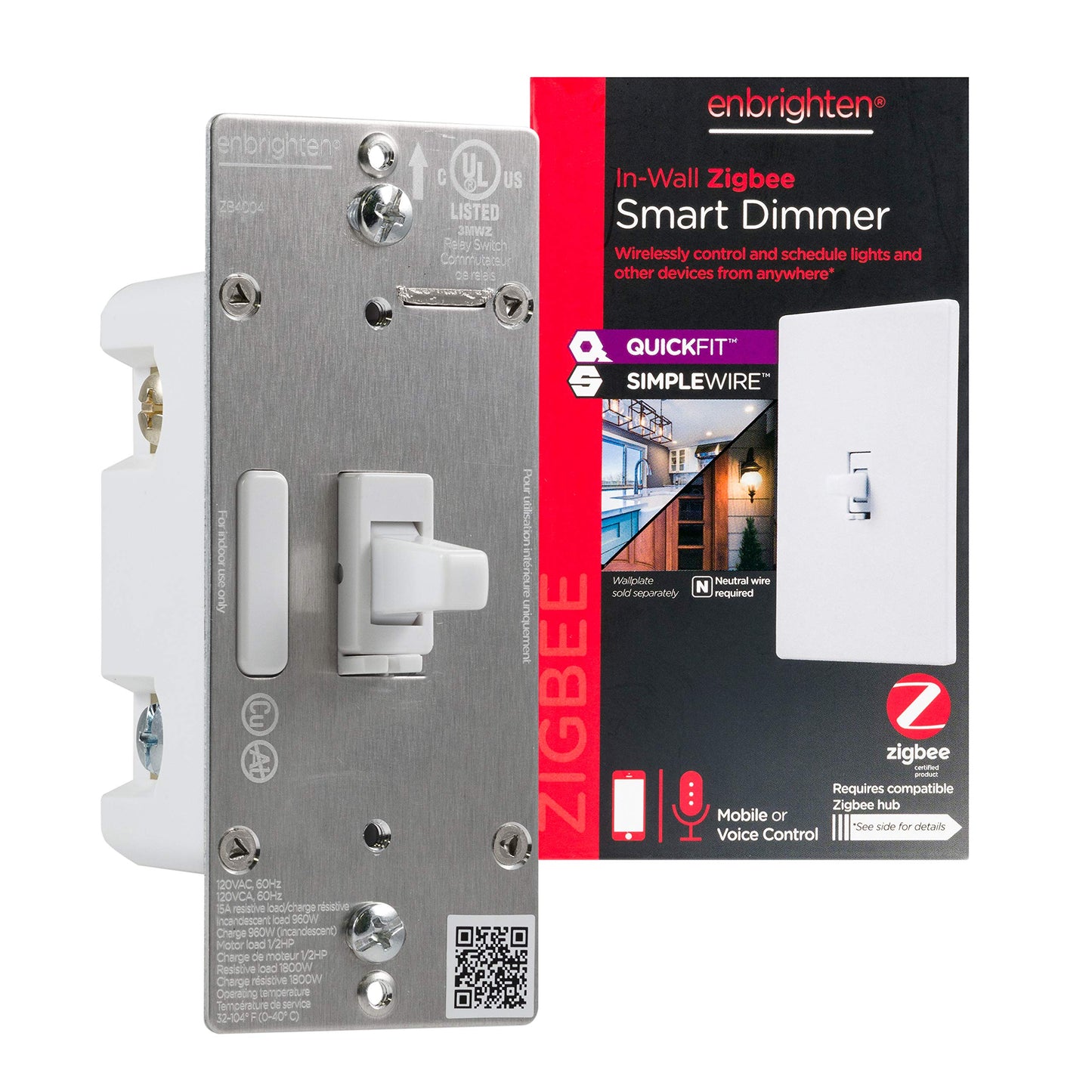 Enbrighten Zigbee Dimmer, QuickFit & SimpleWire, Pairs Directly with Echo Studio/Show 10/Plus 1st & 2nd Gen, Works WIth Alexa, Google Assistant, White & Light Almond, Smart Light Switch, 43080
