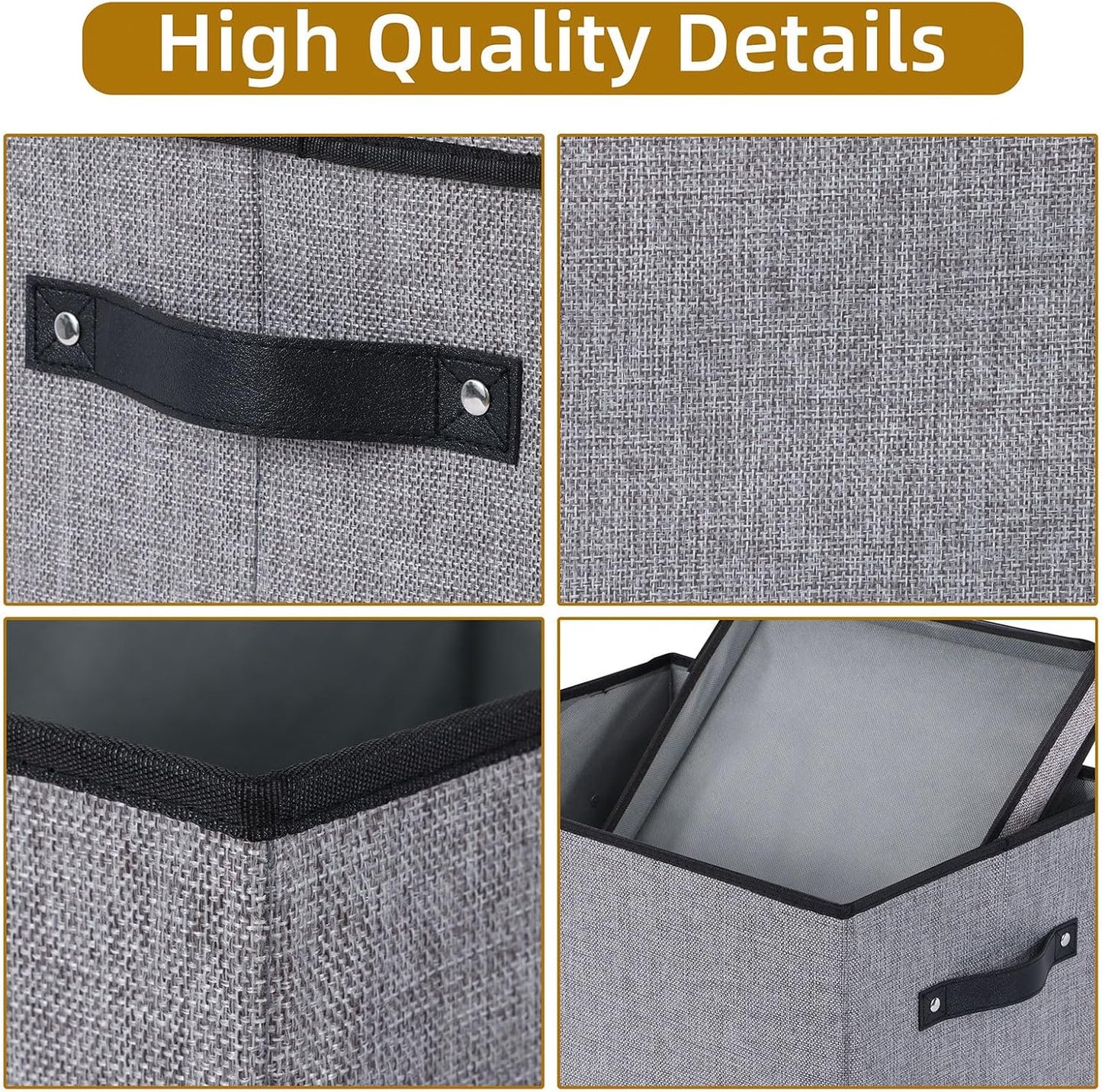 Fabric Storage Boxes, 16.5 x 11.8 x 10.2 Inch with Lids, Decorative Linen Closet Organizers, Large, Gray