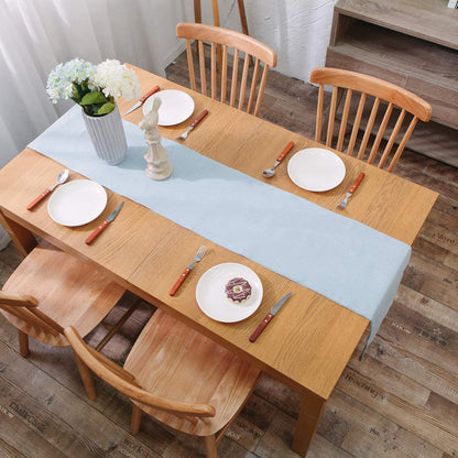 NATUS WEAVER 2 12 60 Inch Soft Caddice Faux Linen Side Table Runner, eco-Friendly Fabric Handcrafted Runner, Light Blue