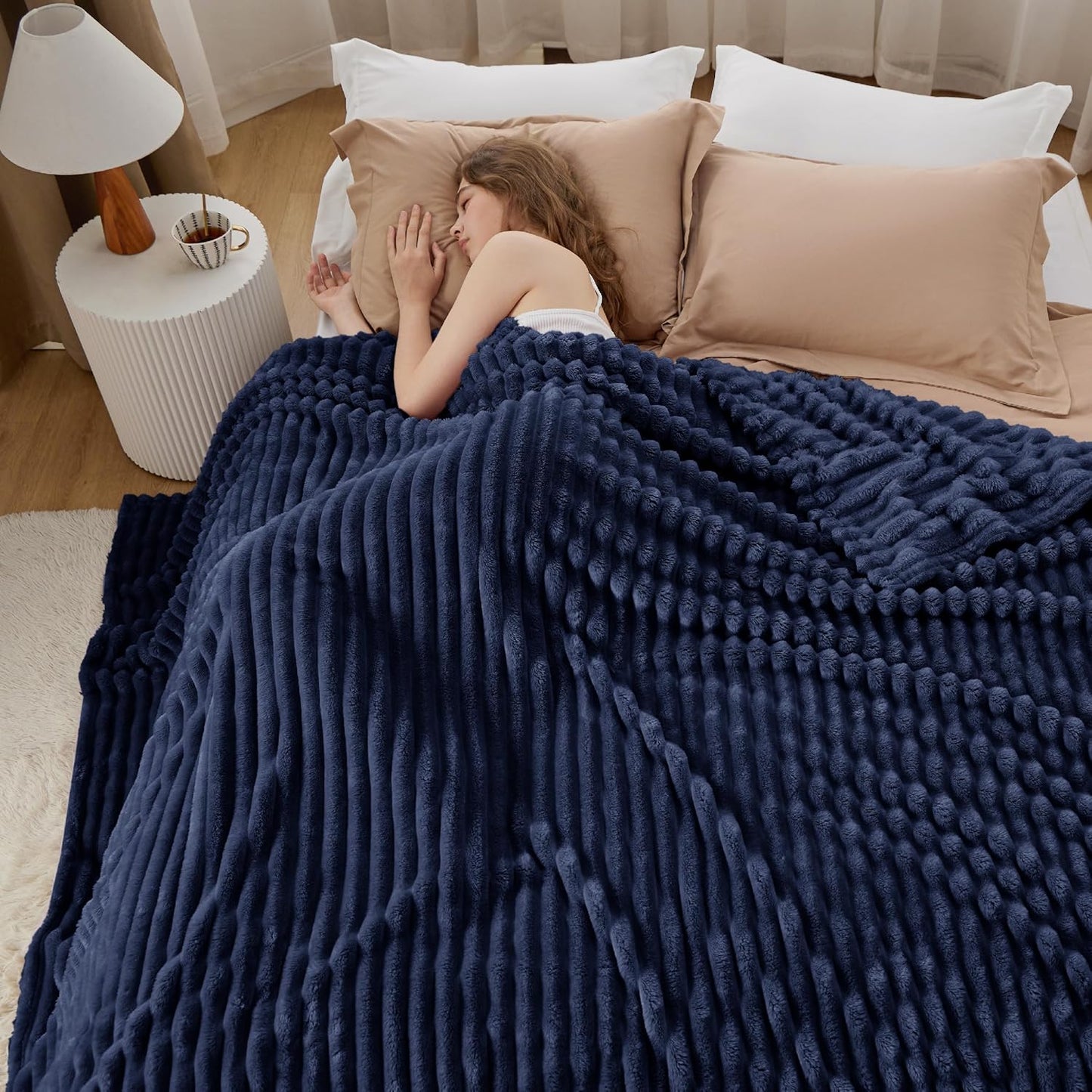 Bedsure GentleSoft Navy Blue Blanket - Cozy California King Size Throw, 102x96 Inches, Perfect Birthday Gift for Women