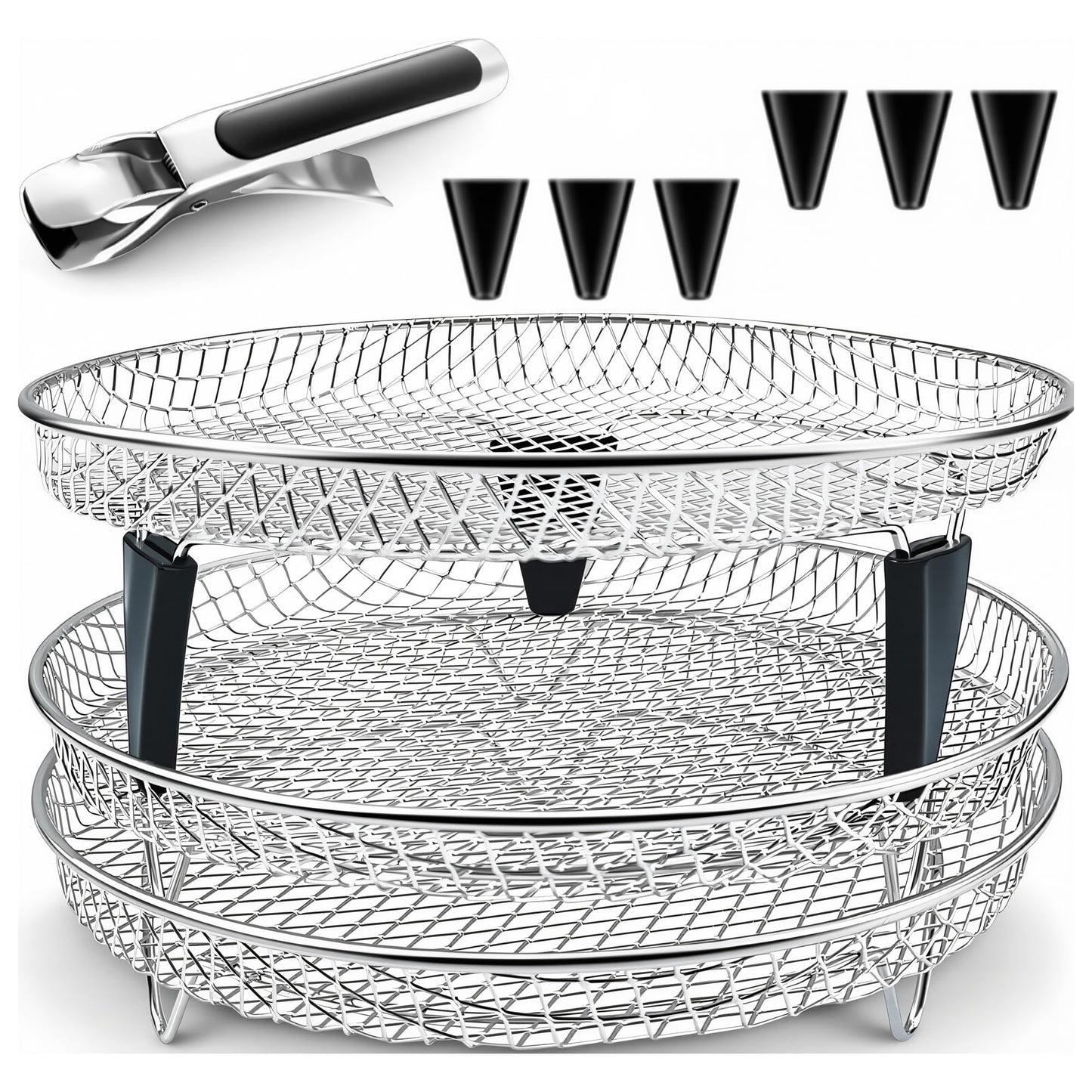 Upgrade 8inch Square Air Fryer Rack,Three Stacktable Dehydrator Rack,Square Air Fryer Accessories,Only Fit for Air fryer which inner size ≥8.7 inch(Square)
