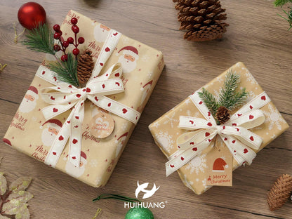 HUIHUANG Rustic White Christmas Ribbon for Gift Wrapping 7/8" Wide x 25 Yards Twill Cotton Ribbon with Snowflake & Stocking Ribbons for Home Decor, Tree Ornaments, Wreaths, DIY Crafts