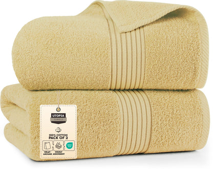 Utopia Towels Bath Sheets 35x70 inches 100% Cotton Soft and Absorbent 2 Pack Beige