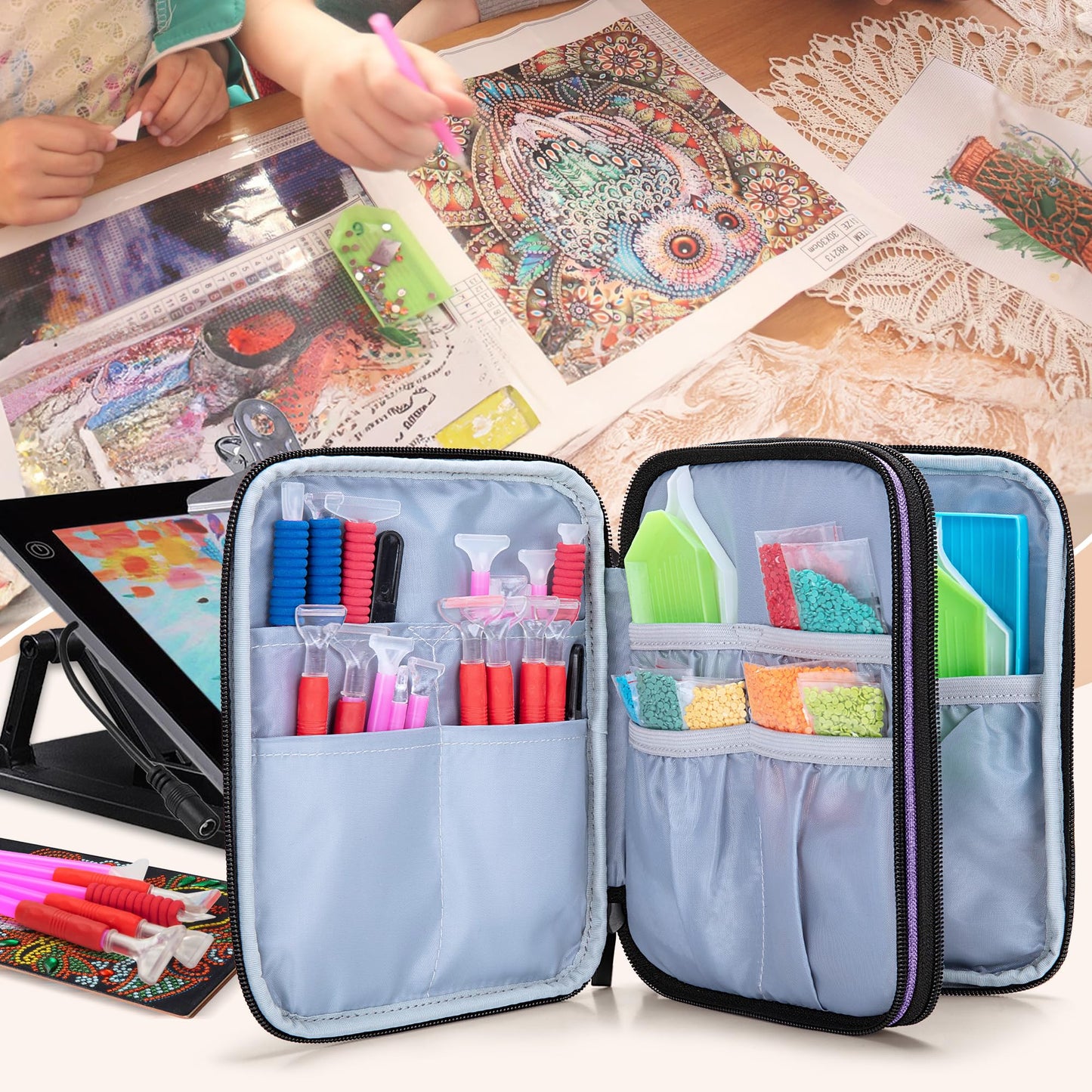 LUXJA Double Layer Diamond Painting Kits Storage, Carrying Bag for Diamond Painting Accessories (Bag Only), Purple