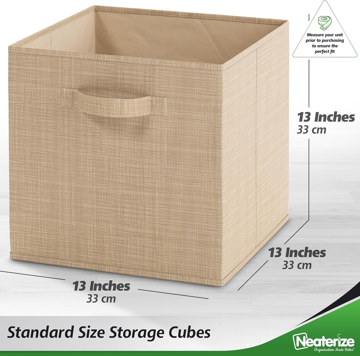 Fabric Storage Cubes for Cube Organizer, 6 Pack Heavy Duty Textured Beige Storage Bins, 13 Inch Cube
