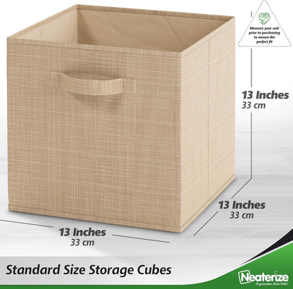 Fabric Storage Cubes for Cube Organizer, 6 Pack Heavy Duty Textured Beige Storage Bins, 13 Inch Cube
