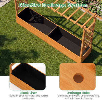 LDAILY Raised Garden Bed with Trellis, Above Ground Garden Bed with Hanging Roof, Side Trellis, & 6 Drainage Holes, Planter Box for Outdoor Climbing Plants Vines Flowers