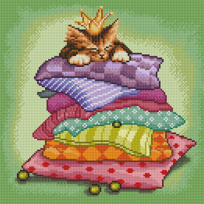 DIAMOND ART CLUB Princess and the Pea Kitty Diamond Painting Kit, Fun DIY Crafts for Adults, Square Diamond Art Canvas, 13" x 13" (33 cm x 33 cm)