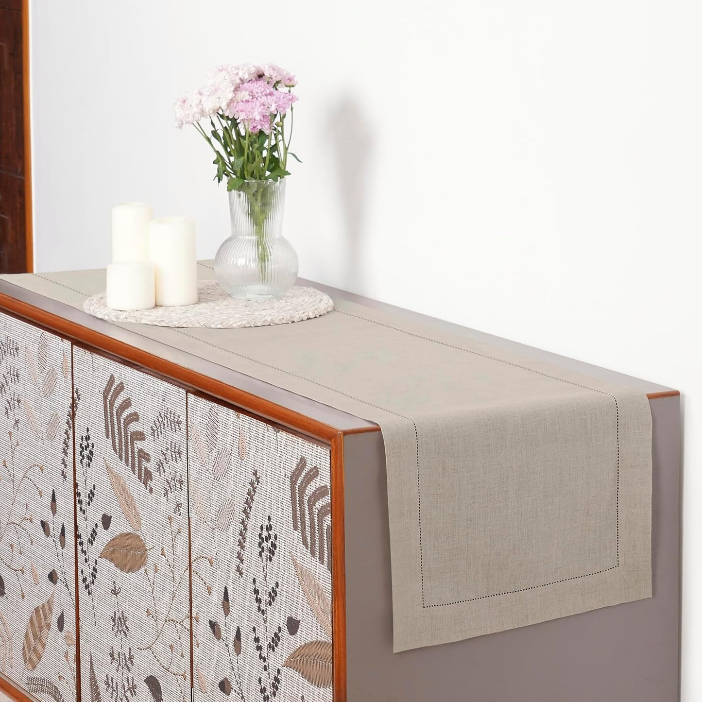 D'Moksha Homes 100% Pure Linen Natural Table Runner, 84 Inches Long, 14 x 84 Inch for Summer, Fall, Halloween