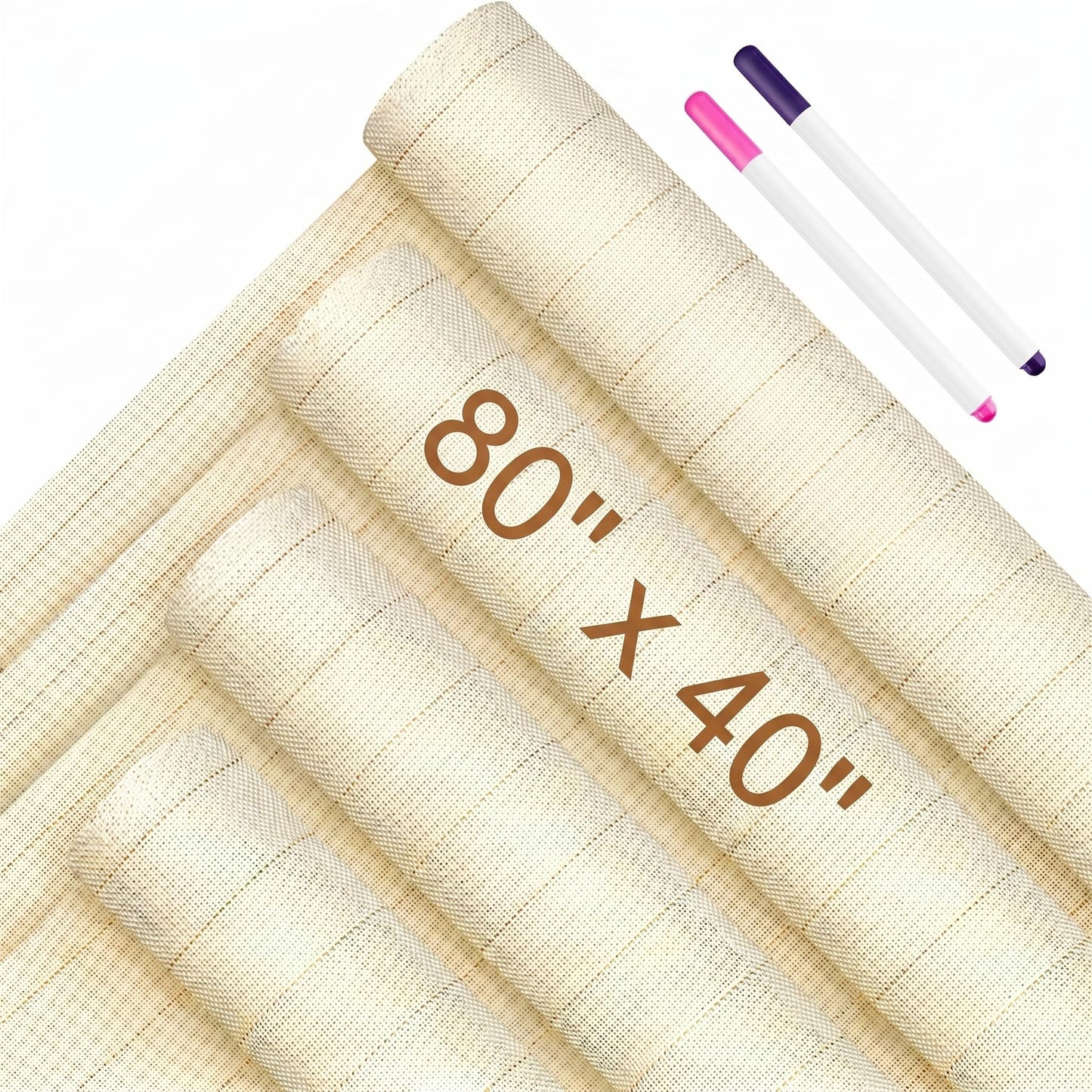 Tudomro 4 Pieces Primary Tufting Cloth 80'' x 40" Large Monks Cloth with Marked Lines Punch Needle Fabric with 2 Pcs Water Erasable Pen for Punch Needle DIY Rug