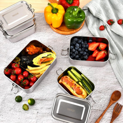 VIKCOLEE 4 PCS Stainless Steel Bento Box 4-Size, Metal Lunch Box, Food Containers, Lunch Container for Home, Work, Camping (550ml+850ml+1400ml+2400ml)