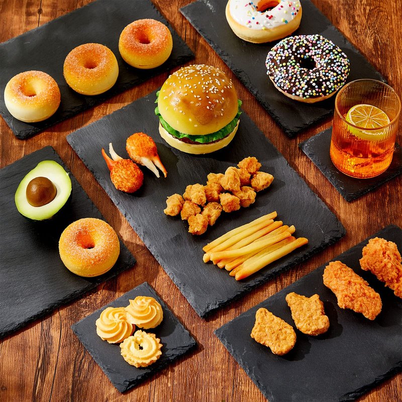 Didaey Set of 18 Slate Boards Black Slate Board Cheese Board Serving Stone Plates Sushi Cheese Tray Individual Platter for Christmas Chalkboard Cutting Food Cake Fruit Meat(Square)