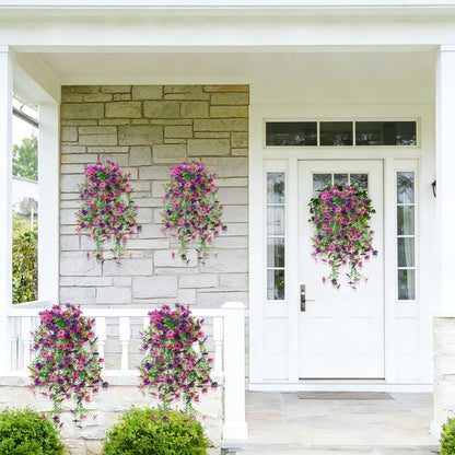 Senjie Artificial Hanging Flowers for Outdoor Spring Decor, 2 pcs UV Resistant Fake Silk Faux Flowers Plants for Outside Porch Patio Balcony Planters