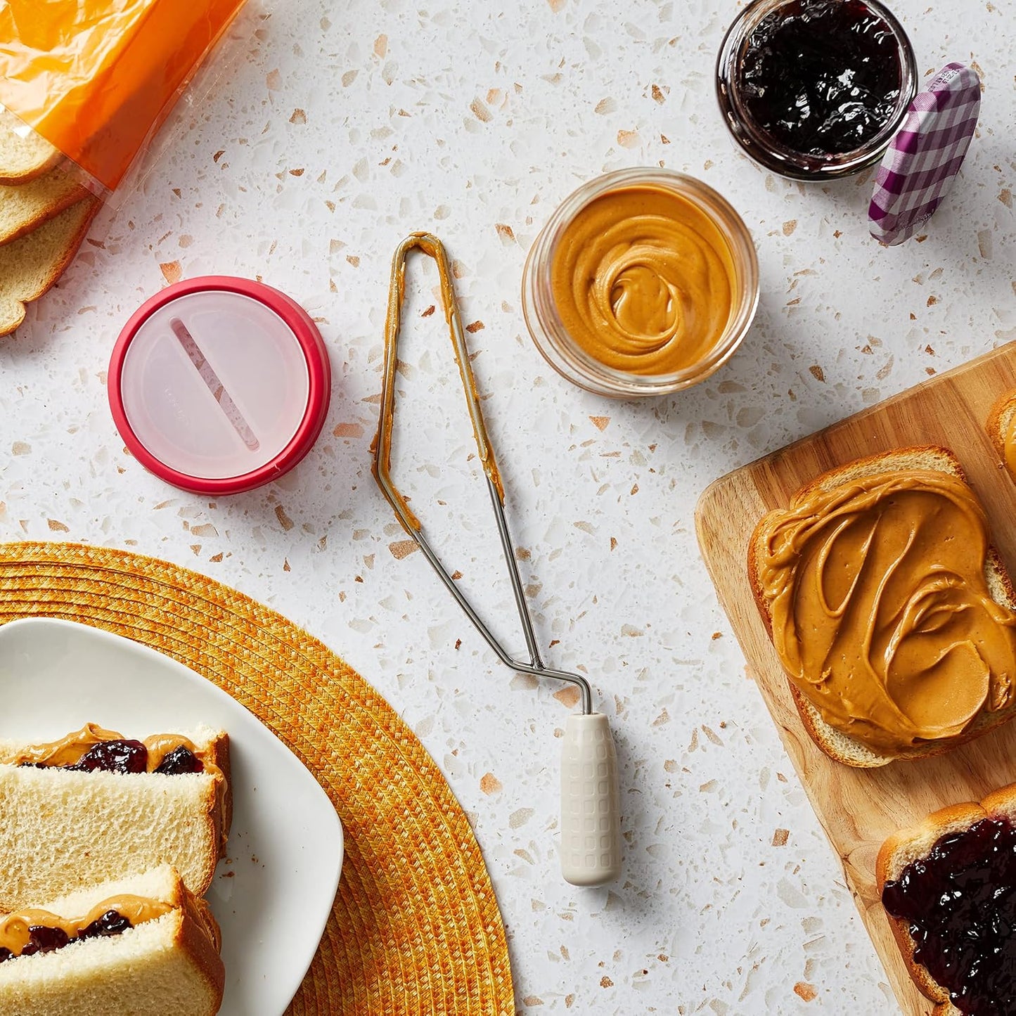 Chef'n Peanut Butter Stirrer - Perfect for Mason & Peanut Butter Jars, Red/Stainless