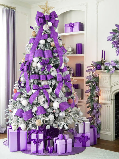 HUIHUANG Purple Wired Ribbon for Christmas Tree 2.5 inch Purple Glitter Diamond Mesh Ribbon for Tree Decoration, Wreaths, Garland, Gift Wrapping, Large Bows Making, Halloween Decor -10 Yards