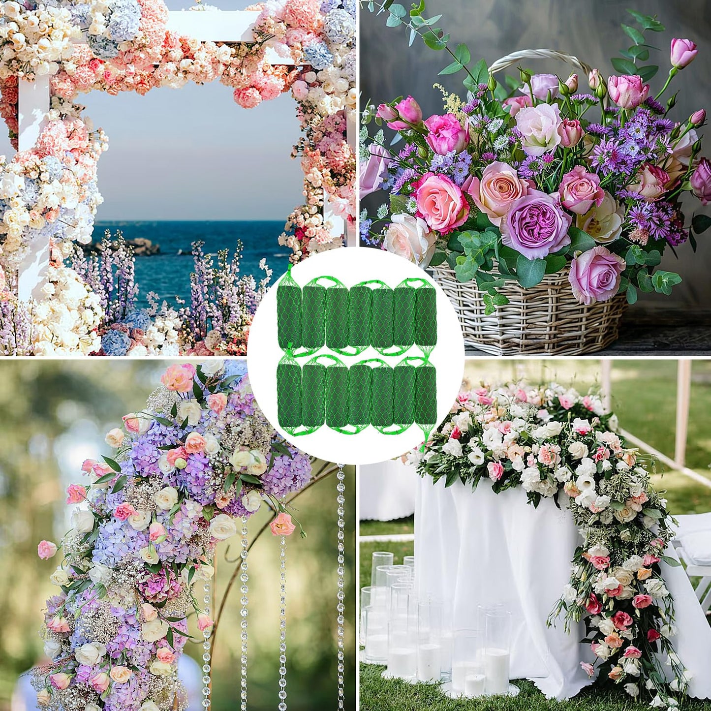 9.2Ft Flower Sponge Blocks Kit 14Pcs Floral Foam Garland – Flexible Flower Holder for Fresh & Artificial Flowers, Wedding Arch, Home & Garden Decor