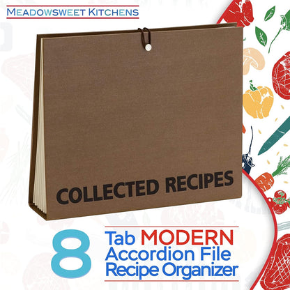 Meadowsweet Kitchens Recipe Binder - Accordion Style File Organizer for Recipes, Brown & Metallic