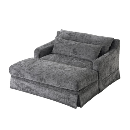GDFStudio Chenille Sofa Bed Loveseat, Convertible Sleeper Couch with Deep Seat, 900 lbs Capacity, Upholstered Lounge Sofa with Pillows, Modern Compact Sofa for Living Room Bedroom Guest Space, Grey