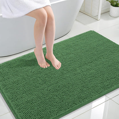 OLANLY Large Bath Rugs - Extra Soft Chenille | Quick-Dry, Machine Washable, Olive Green 44x32