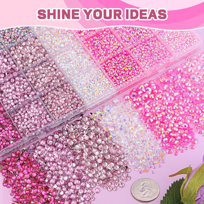 20000Pcs Pink Rhinestones for Bedazzling Kit with 3Pcs B7000 Jewelry Glue, Resin Rhinestones for Crafting Crafts，Bedazzler Kit Flatback Gems for Clothing Shoes Tumblers Nail Art